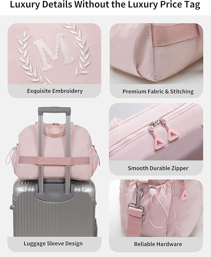 Gift for Women, Kid & Friend, Initial Girls Duffle Bag, Monogrammed Personalized Overnight Weekender, Birthday Gifts for Teen, Mom, Daughter, Grandmother, Dad (Pink, X)