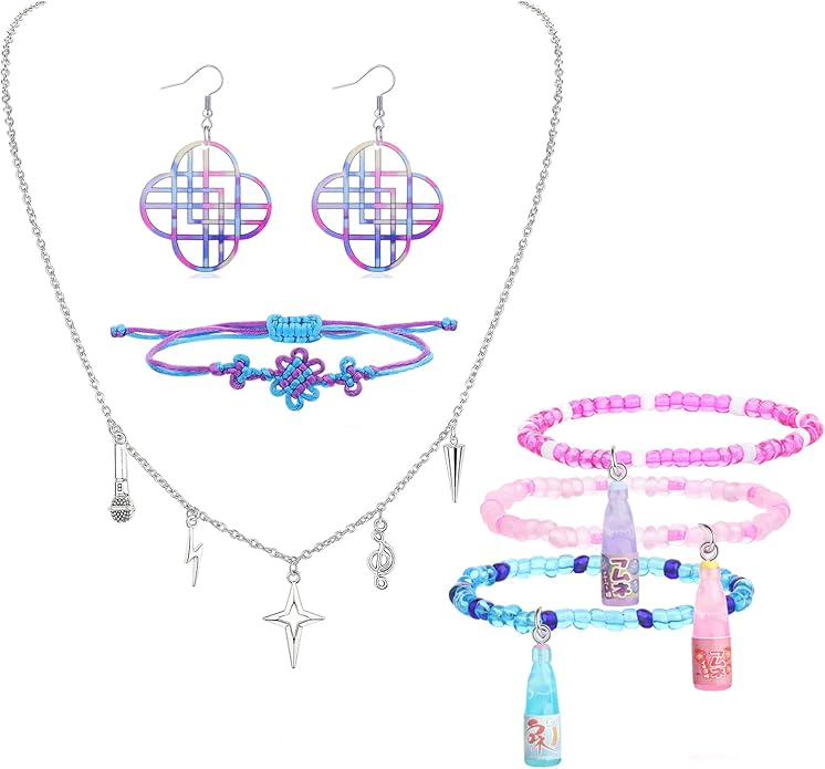Phrantuchio 6Pcs Kpop Merch Jewelry Knot Friendship Bracelets Earrings Necklace Set Costume Outfit Accessories Gifts