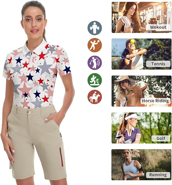 Women's Golf Shirt Short Sleeve Tennis Shirt Quarter Zip Golf Pullover Golf Polo Shirts Argyle Tops