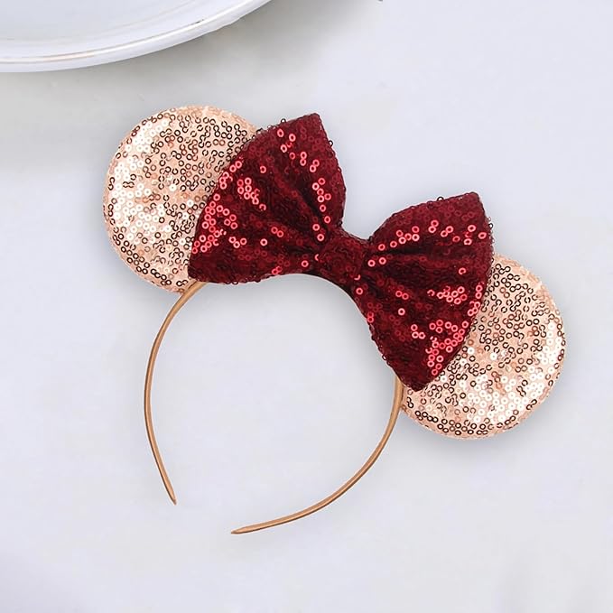 Sequin Mouse Ears Headbands for Women Girls Boys, Glitter Bows Headband for Kids Adults Birthday Party Costume Halloween