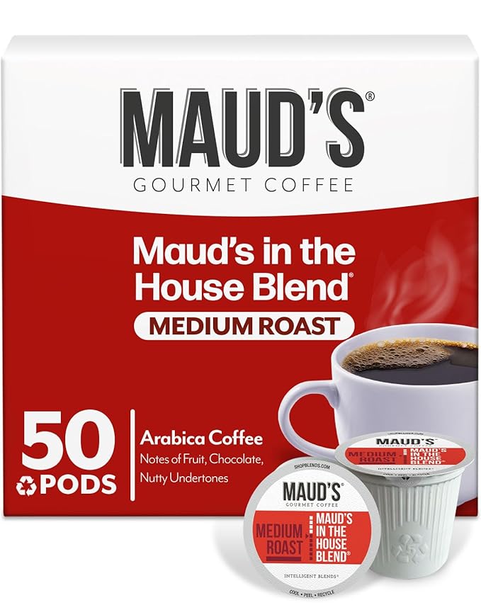 Maud's Medium Roast Coffee Pods, 50ct, Recyclable Single Serve Pods – 100% Arabica Coffee, Compatible with Keurig K Cups Maker