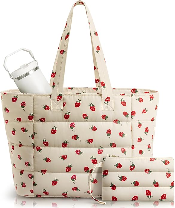 Puffer Tote Bag for Women, Lightweight Puffy Shoulder Bag with Handbag for Travel, Work, Gym, Laptop Bag for Nurse Teacher