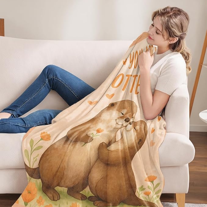 Otter Gifts, Otter Love Theme Flannel Blanket for Women, Men, Anniversary Valentine Throw Blankets for Boyfriend, Girlfriend, Wife, Couple, Travel Camping Sofa Living Room Decor 40x50 in