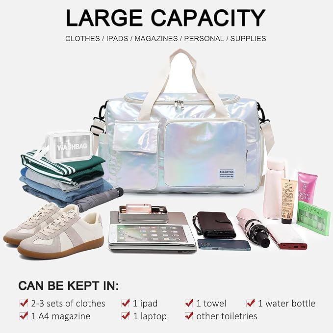 Small Gym Bag for Women, Travel Duffle Bag Carry On Weekender Bag with Shoe Compartment