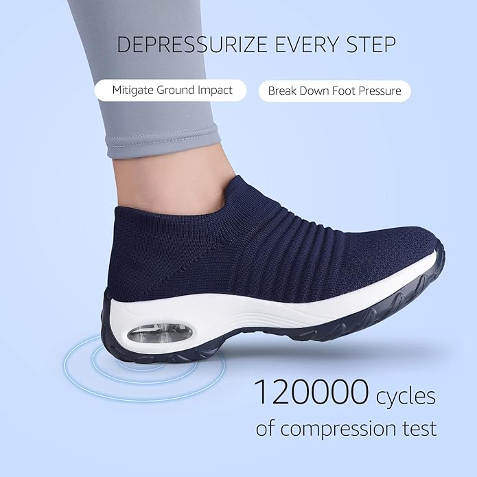 HKR Women's Walking Shoes Arch Support Non Slip Work Shoes Breathable Knit Upper Lightweight for Plantar Fasciitis