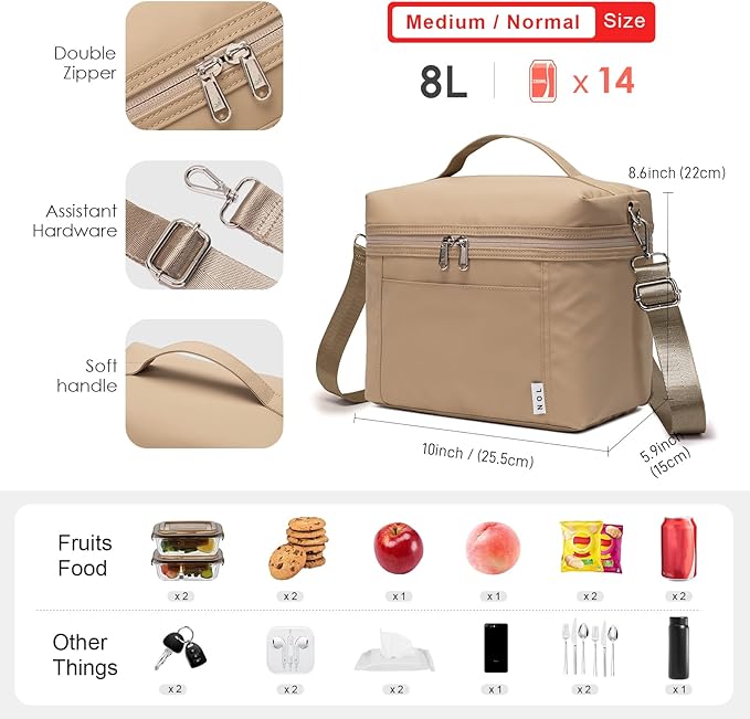 NOL Natural Organic Lifestyle Insulated Lunch Bags for Women Cooler Bag Lightweight Nylon Waterproof Lunch Box For Work