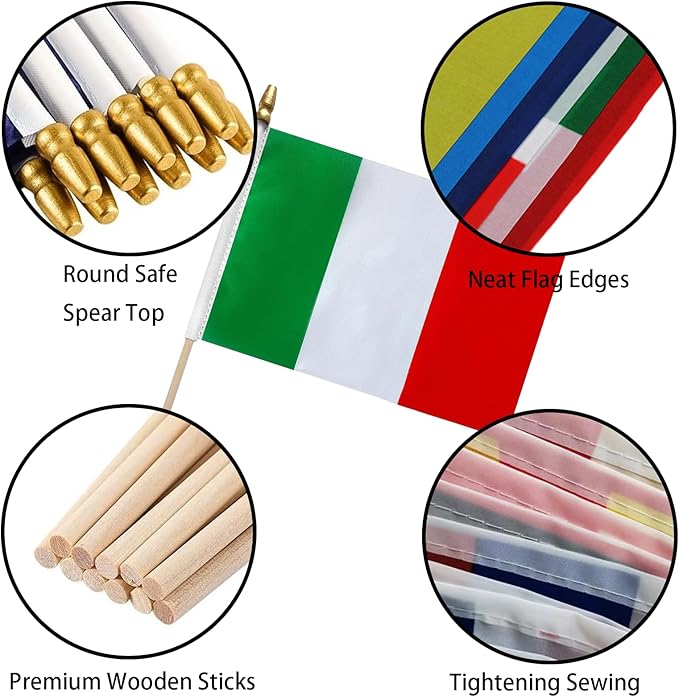 GSYLPFT 12 Pack Italian Flags on Sticks Italy Small Mini Hand Held Flags for Office Classroom Holiday Party Decorations