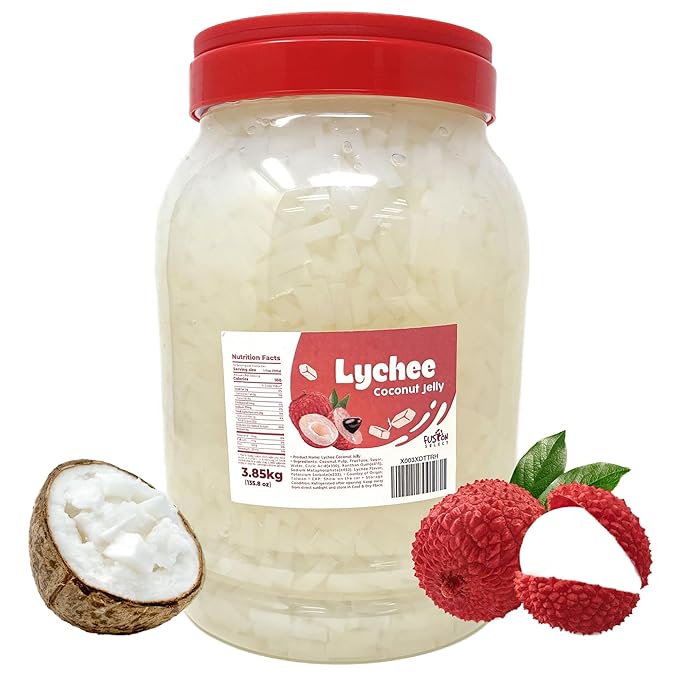 Fusion Select Lychee Jelly Coconut Jelly with Fruit Flavored for Bubble Tea, Yogurt, Ice Cream, Beverage, Fruit Tea, and Snow Fluff, Dessert Toppings 135.8oz, White