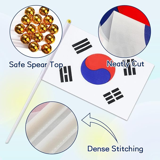 South Korea Flag Small Korean Flag 12 Pack Mini Hand Held South Korean Flags on Sticks for Party Parades Sports Events Patriotic Holiday Decorations