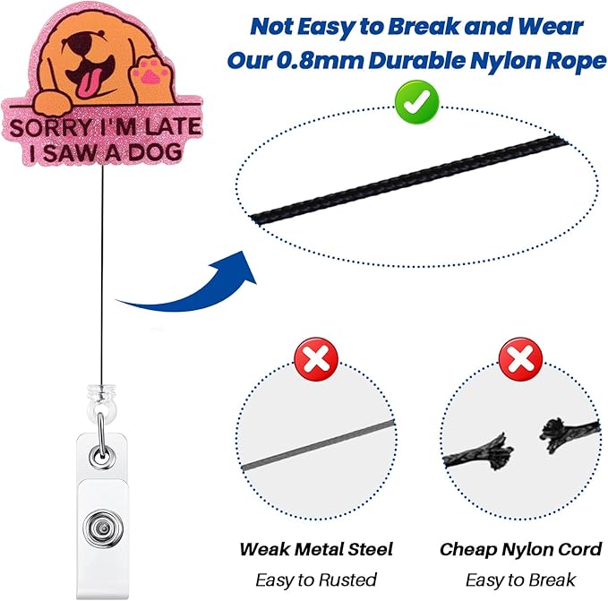 Sorry I'm Late I Saw A Dog Funny Badge Reel, Cute Dog Retractable ID Card Badge Holder, Name Tag Work Badge Clip for Pet Hospital Doctor Pet Groomer Pet School Teacher Librarian, Teacher Gifts