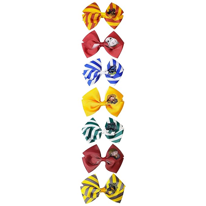 LUV HER Harry Potter Hair Bows - 7 Pcs 4 Inch Bundle - Hair Accessories Gift Set for Girls - Alligator Clips - Ages 3 +