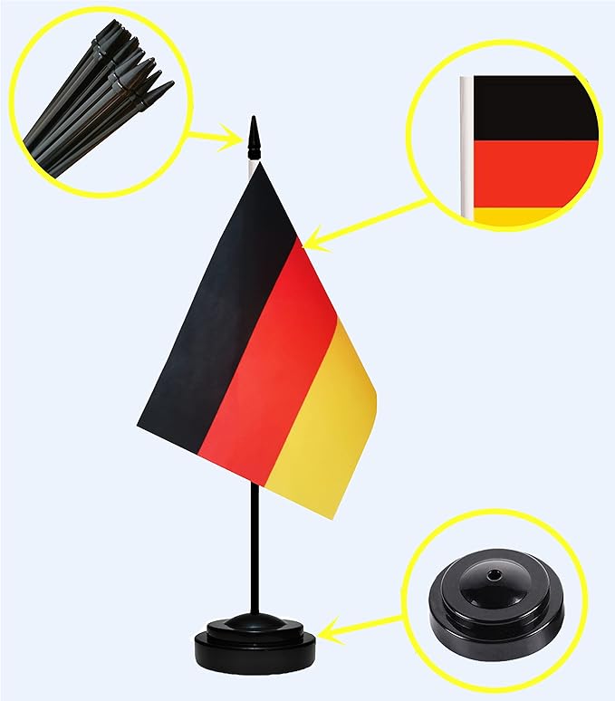 USA & Germany Desk Flag - Small Mini American & German Twin Table Office Flag, 13" Black Pole & Base