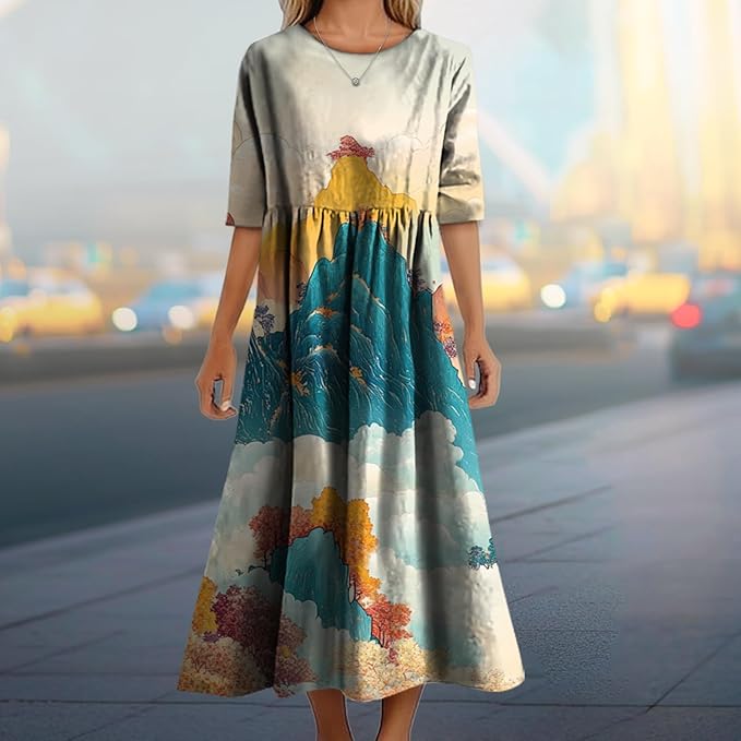 MARSVOVO Trendy Dresses for Women 2025 Classic Fairy Flowy Sundress Relaxed Fit Dress with Side Pockets