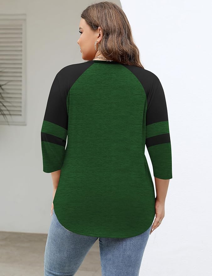 TFSDOD Womens Plus Size Tops V Neck T Shirts 3/4 Sleeve Blouse Summer Casual Tees XL-5X