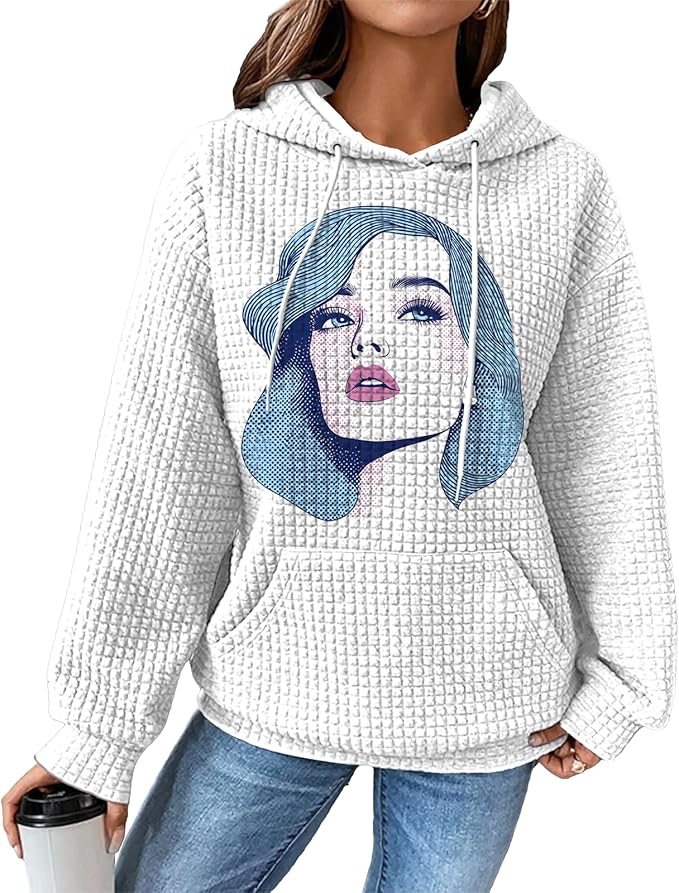 domirica Pullover Sweatshirts For Women Drawstring Long Sleeve Waffle Sweatshirt With Pocket Vintage Street Wear Qutfits