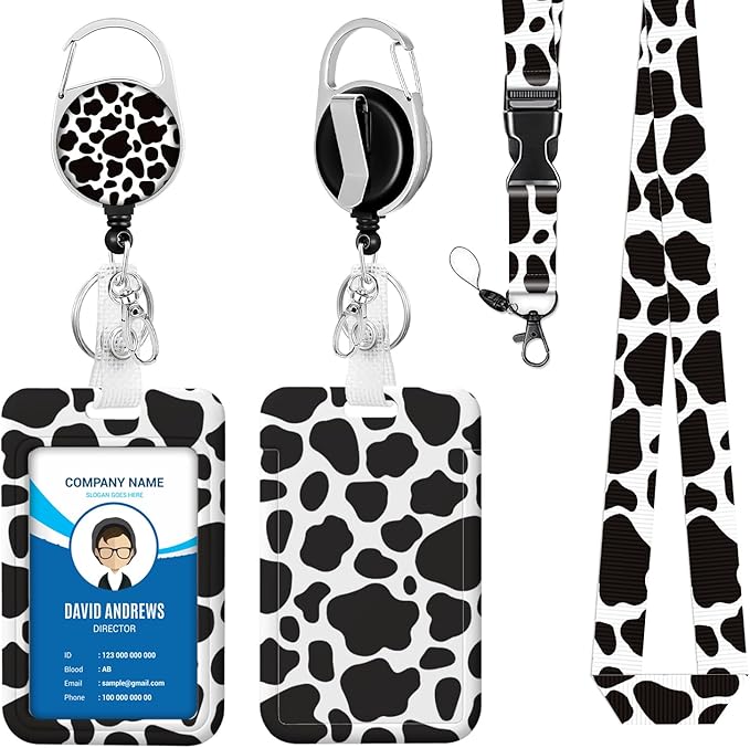 Cute Cow Lanyards for ID Badges Badge Reel Retractable Badge Holder with Lanyard Cute Cow Print Lanyards for ID Badges, Badge Reel Retractable Badge HolderTeacher Women Kids