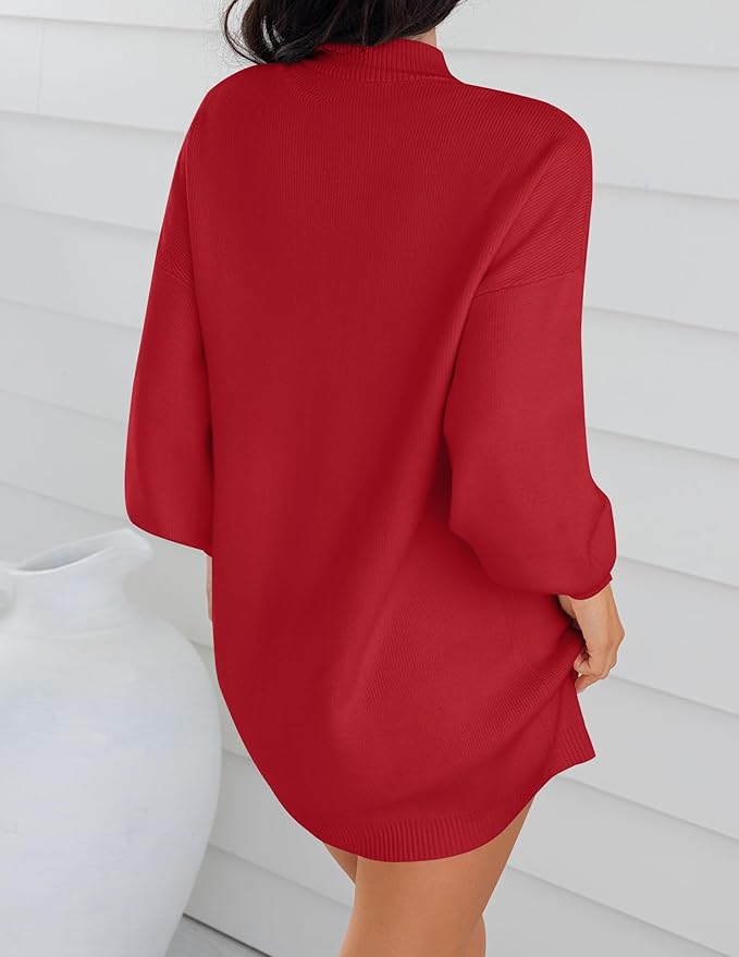 ZESICA Women's 2026 Fall Turtleneck Sweater Dress Oversized Long Lantern Sleeve Casual Knit Pullover Mini Dresses