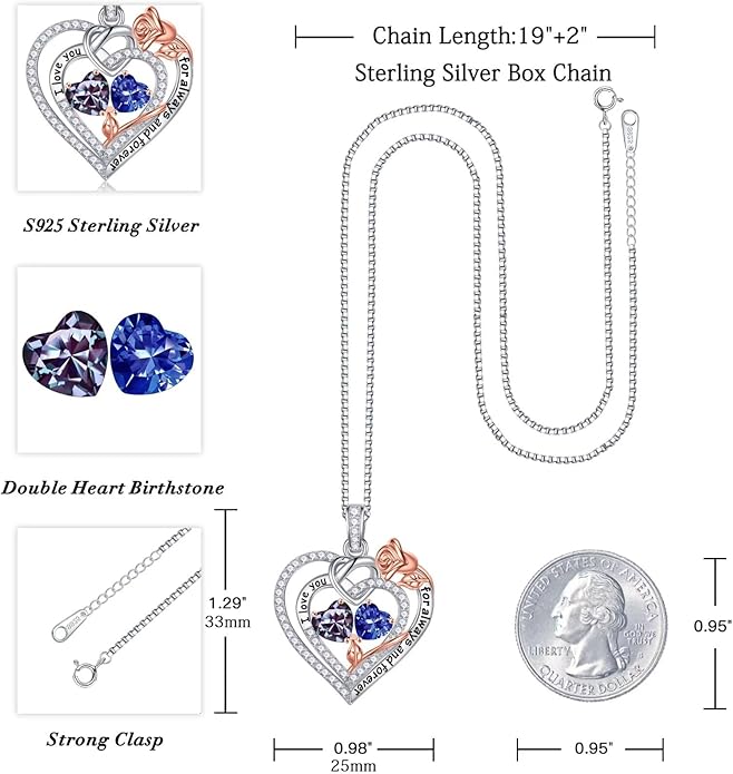 Iefil Valentines Day Gifts for Her - 925 Sterling Silver Double Birthstone Necklace, Anniversary Birthday Gifts for Women, Jewelry Gift for Wife Girlfriend Mom Her