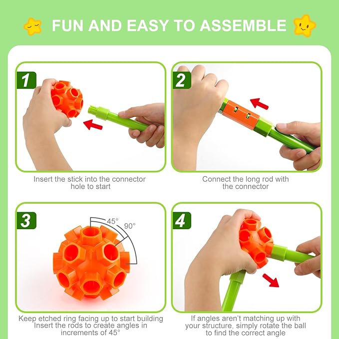 Fort Building Kit for Kids,STEM Construction Toys, Educational Gift for 3 4 5 6 7 8 9 10 11 12 Years Old Boys and Girls,Ultimate Creative Set for Indoor & Outdoors Activity,140 Pcs,Orange