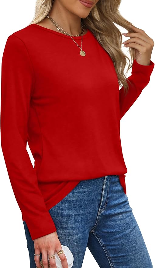XIEERDUO Long Sleeve Shirts for Women Casual Crew Neck Basic Fall Tops Loose Fit Comfy
