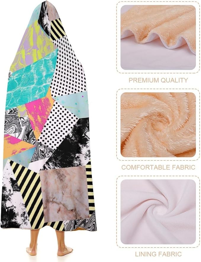 80s 90s Vintage Retro Wearable Blanket Flannel Hooded Blankets Soft Warm Blanket Hoodie for Room Couch Bed Office