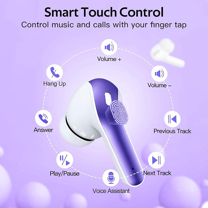 TAGRY 2 Sets X08 Black and Phantom Purple Bluetooth Headphones True Wireless Earbuds 60H Playback Ear Buds with Wireless Charging Case in-Ear Earbuds with Mic