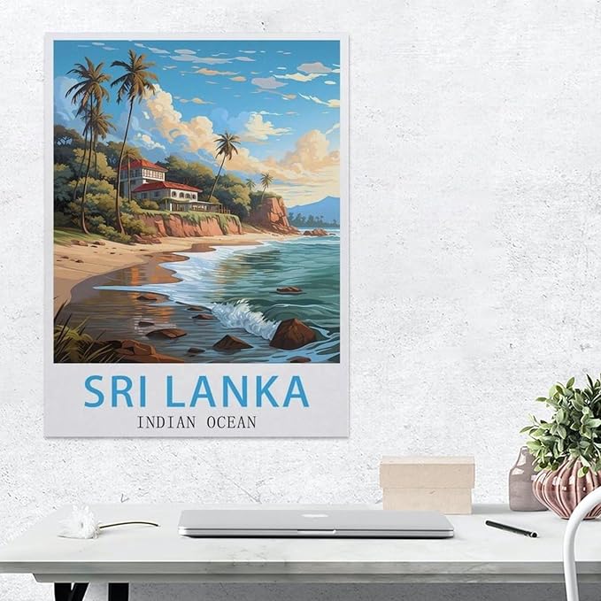 Jigsaw Puzzle 1000 Pieces for Adults，Sri Lanka Vintage Travel Poster,Indian Ocean，Large Puzzle Game Artwork for Adults Teens（38x26cm）-BF98