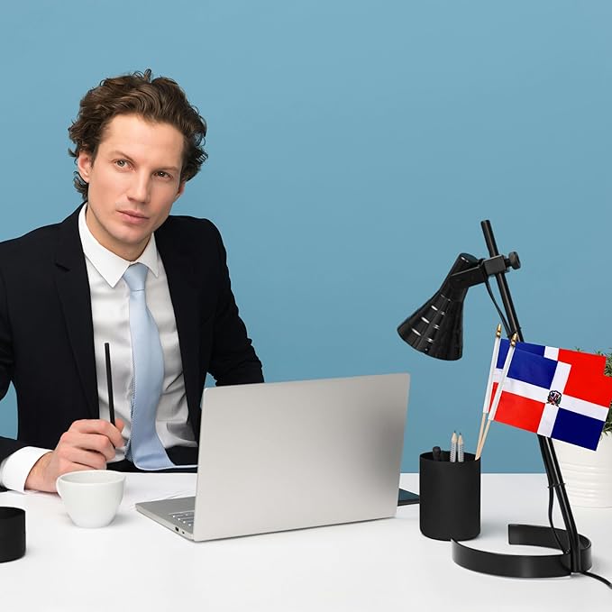 GSYLPFT 12 Pack Dominican Flags on Sticks Dominica Small Mini Hand Held Flags for Office Classroom Holiday Party Decorations