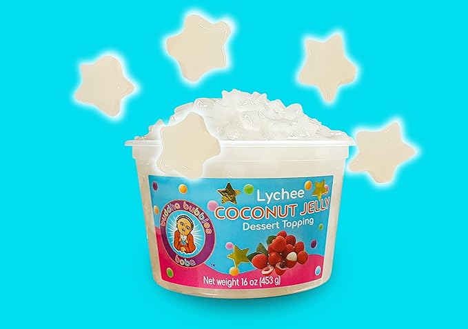 Premium Coconut Jelly Dessert Topping by Buddha Bubbles Boba (Lychee Star Jelly)