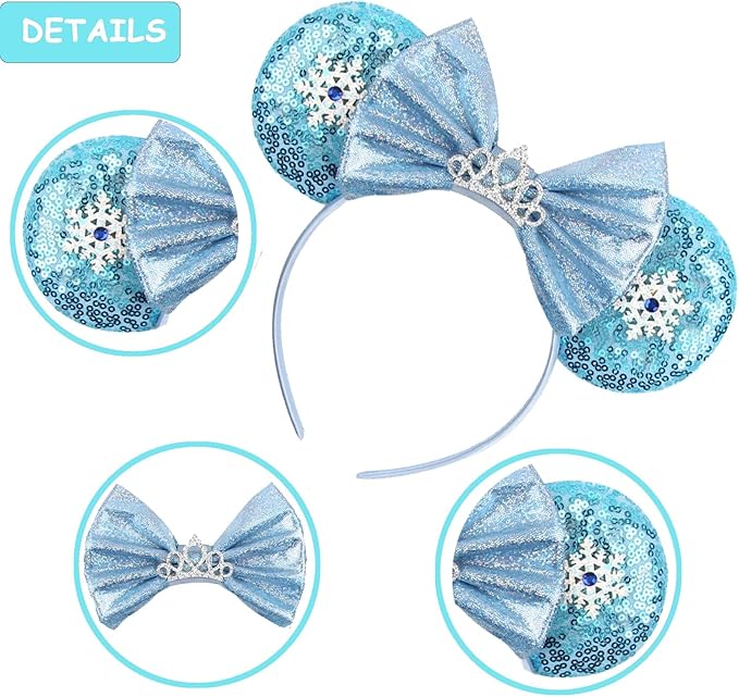 Sequin Mouse Ears Headbands for Women Girls Boys, Glitter Bows Headband for Kids Adults Birthday Party Costume Halloween