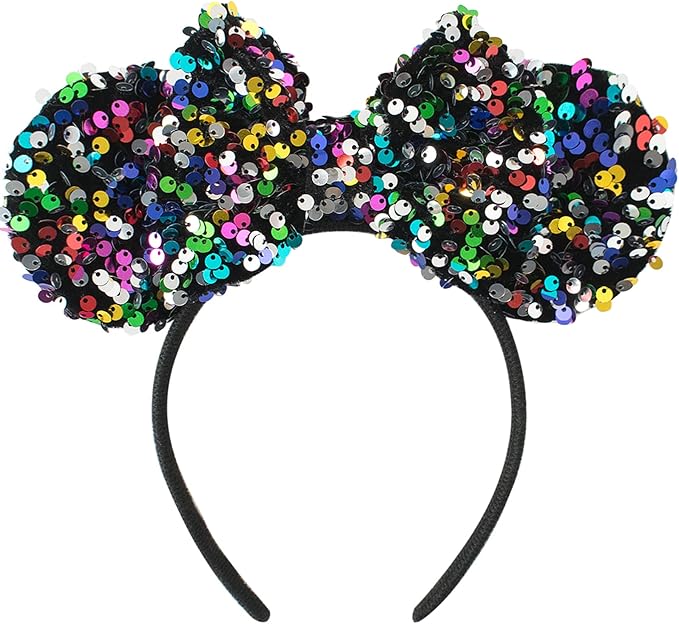 KARETT Sequins Mouse Ears Headband With Glitter Bow Princess Party Decorations For Girls Women