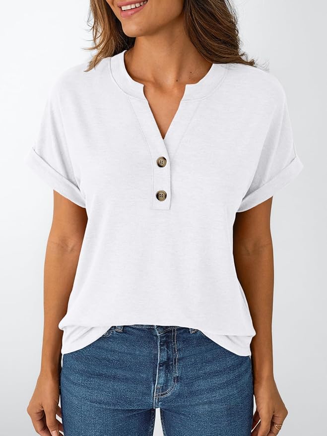 AUTOMET Women's Short Sleeve Shirts Henley Dressy Casual Summer Tops 2026 Spring Fashion Trendy Cute T-Shirts