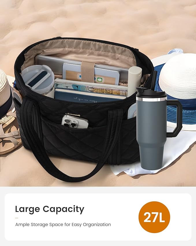 LOVEVOOK Puffer Tote Bag for Women, Puffy Work Handbag, Travel Shoulder Carry On Bag with Zipper for Teacher Nurse Gym