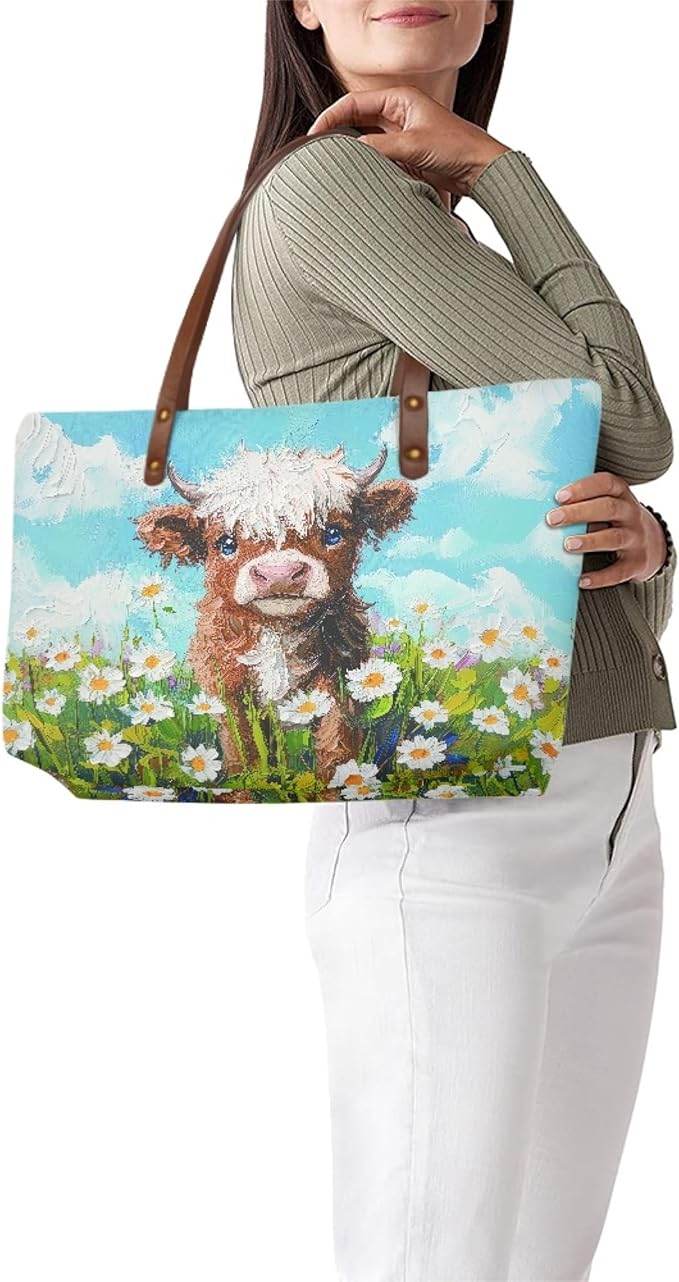 Womens Zip Up Tote Handbag Daisy Print Large Capacity Tote Purse Handbag Big Tote Bag Purse For Work Laptop