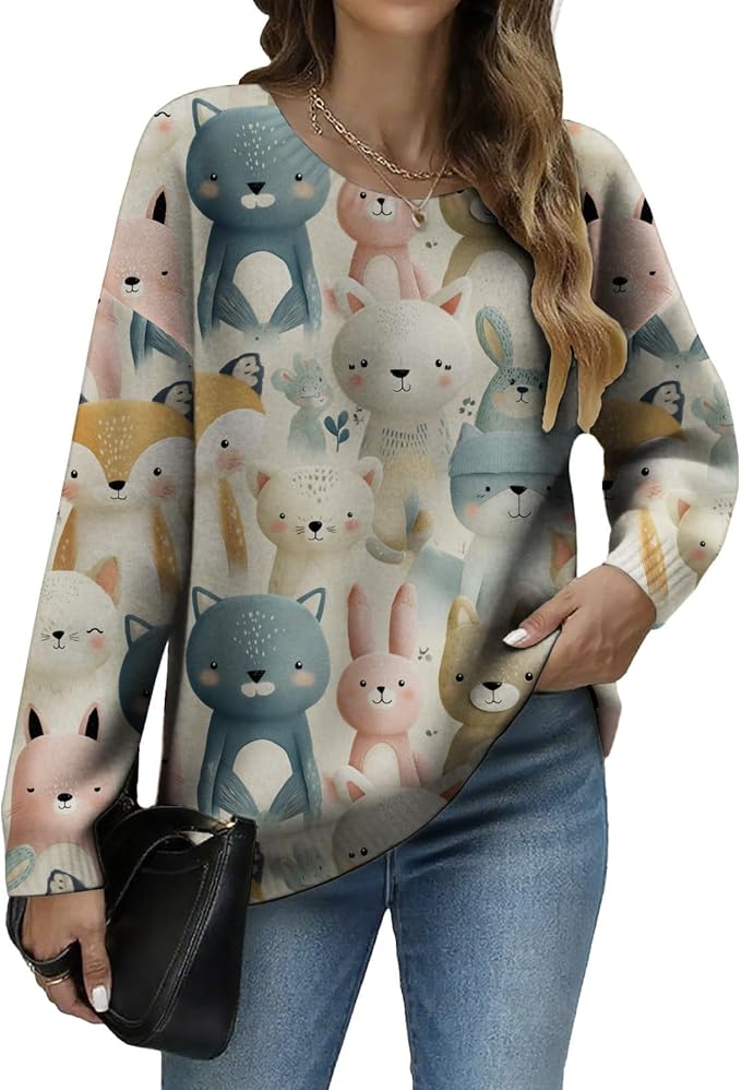 LIZALIG Women's Fall Christmas Snowman Sweater Long Sleeve Crewneck Pullover Festive Holiday Winter Outfit for Parties