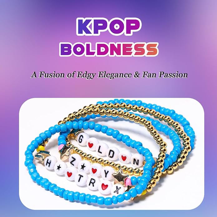 AICase for Korea-Pop Merch Gifts Toys Golden Inspired Bracelets 5 Pcs Stackable Stretch Flower Beaded Bracelets Costume Outfit Merchandise Jewelry Gifts for Fans Christmas Stocking_3110