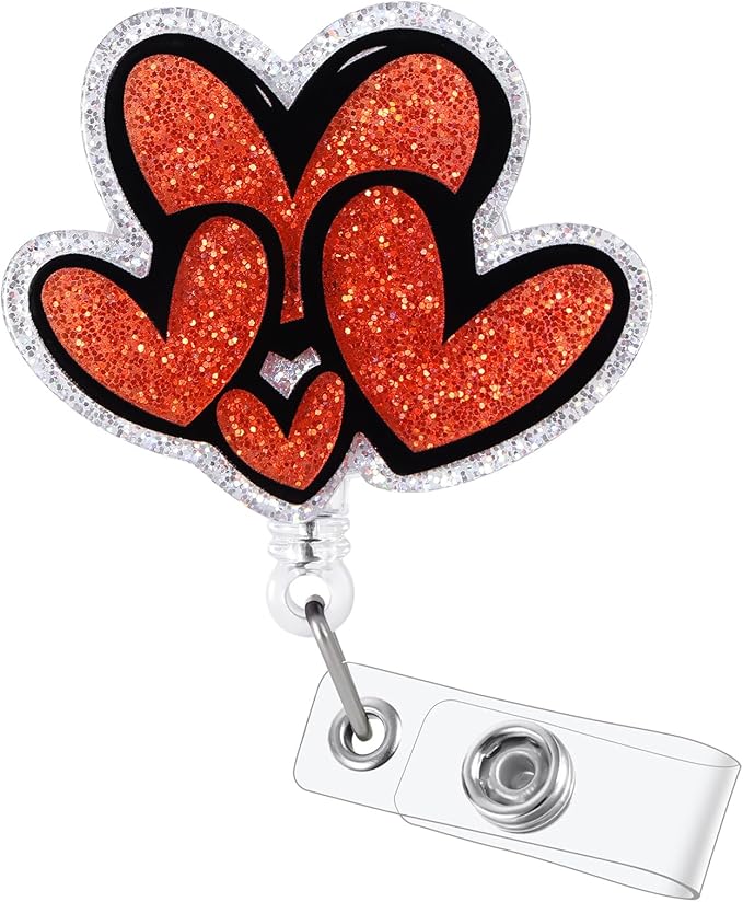 Cute Heart Badge Reel, Retractable ID Card Badge Holder, Name Tag Work Badge Clip for NICU RN LPN CNA MA ER Night Shift Nurse Nursing Student Doctor Teacher, Nurse Gifts