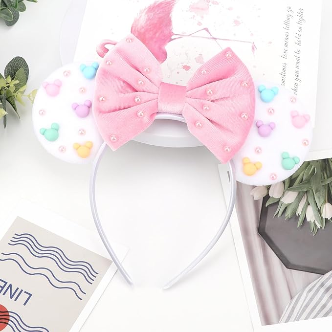 DRESHOW Mouse Ears Headbands for Women Glitter Hairbands Bow Head Bands Velvet Head Band Christmas Cosplay Costume Princess Party Decorations Halloween & Disney Trip