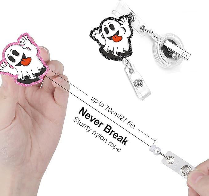 Halloween Ghost Badge Reels Retractable Funny Cute Badge Holder with Badge Reel ID Clip Name Tag Card Tag Card Badge Clip Acrylic Accessories Gifts Nurse