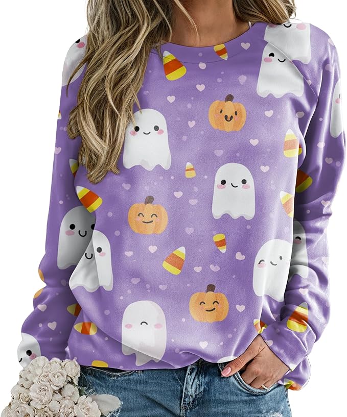 domirica Halloween Sweatshirt For Women Long Sleeve Crew Neck Sweatshirts Fall Halloween Costumes For Holiday Party 2025