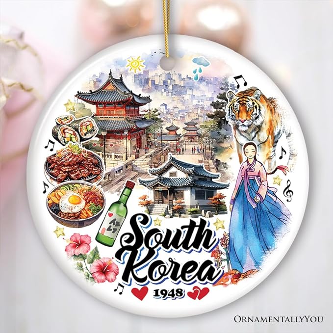 Artistic South Korea Landmarks and Heritage Christmas Ornament, Cultural Korean Gift and Keepsake