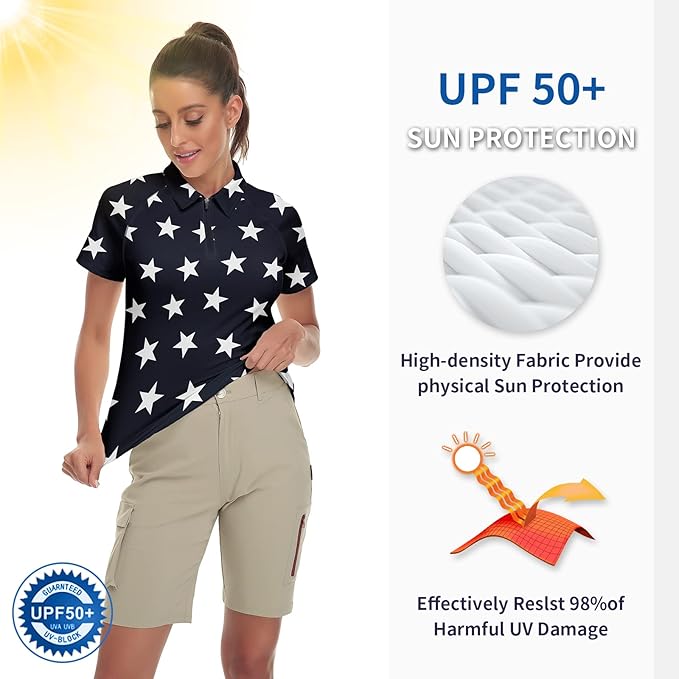 Women's Golf Shirt Short Sleeve Tennis Shirt Quarter Zip Golf Pullover Golf Polo Shirts Argyle Tops