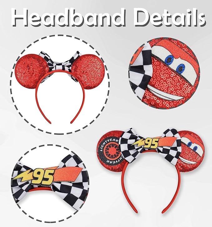 LIHELEI Mouse Ears Headband, Lighting McQueen Car Ear Headbands for Boys Birthday Party - Car Ear Headband