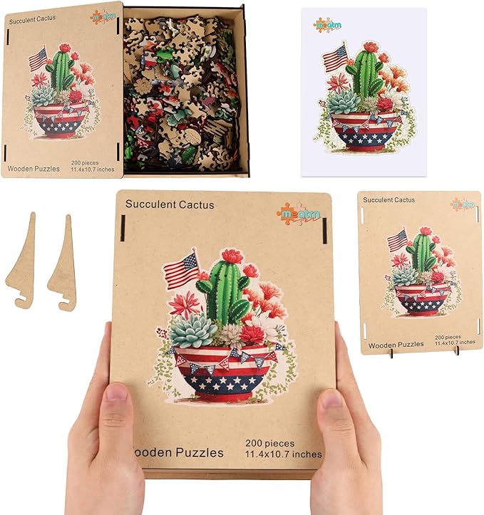 MEATRN Wooden Puzzles for Adults - Artistic Succulent Cactus Wooden Jigsaw Puzzles, Premium Plant Wood Puzzle for Relaxation and Home Décor, Collectible Gift, 207 Pcs, 10.3 x 11.4in