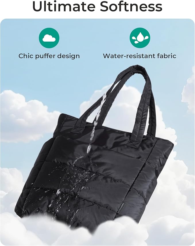 BAGSMART Tote Bag for Women, Lightweight Puffy Tote Bag with Compartments Shoulder Bag Handbag for Travel, Work, Gym | Lightweight, Puffy, Tote Bag with Compartments, Quilted, for Travel, Work