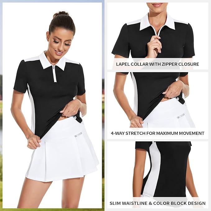 Women's Golf Shirt Short Sleeve Tennis Shirt Quarter Zip Golf Pullover Golf Polo Shirts Argyle Tops