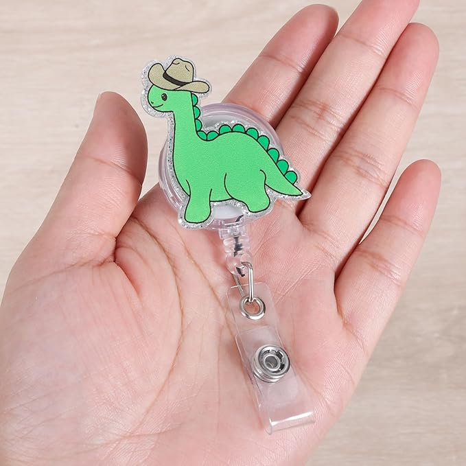 Cowboy Dinosaur Funny Nurse Badge Reel, Cute Retractable ID Card Pediatric Badge Holder, Name Tag Medical Badge Clip for NICU ICU LPN CNA MA OB/GYN RN Nurse Nursing Student Doctor Teacher Workers