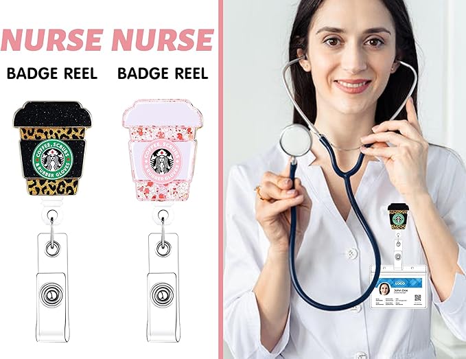 2Pcs Funny Cute Badge Reel Pink ER Badge Holder with Retractable Clip RN Badge Buddy LPN CNA MA Medical Worker NICU Nurse Operating Room Doctor ID Name Badge Clip Assistant Accessorie Nursing Student
