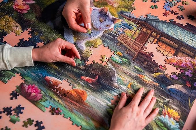 MOSAIC PUZZLES The Koi and The Kitty Encounter Puzzles for Adults - Premium Jigsaw Puzzles, 1000 Pieces