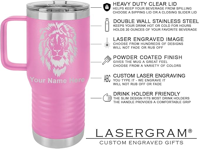 LaserGram 20oz Vacuum Insulated Travel Mug with Handle, CNA Certified Nurse Assistant, Personalized Engraving Included (Light Purple)